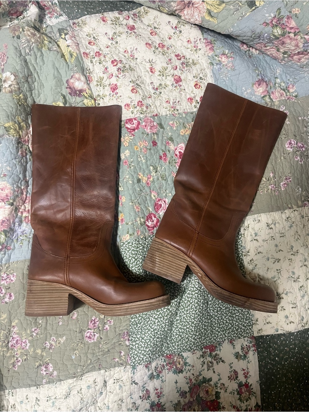 Jeffrey Campbell Brown Leather Mid-Calf Block Heel Boots
